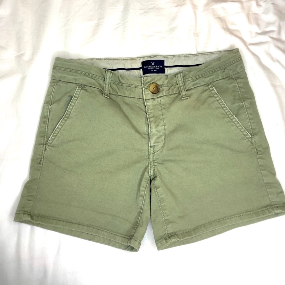 EUC stretchy chino shorts. Olive green.
